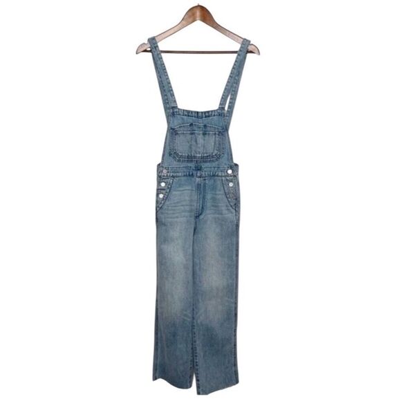 ✨Joe's Jeans Wide Leg Denim Sz XS Overalls Crop Raw Hem Captivate Blue✨ - Picture 6 of 8